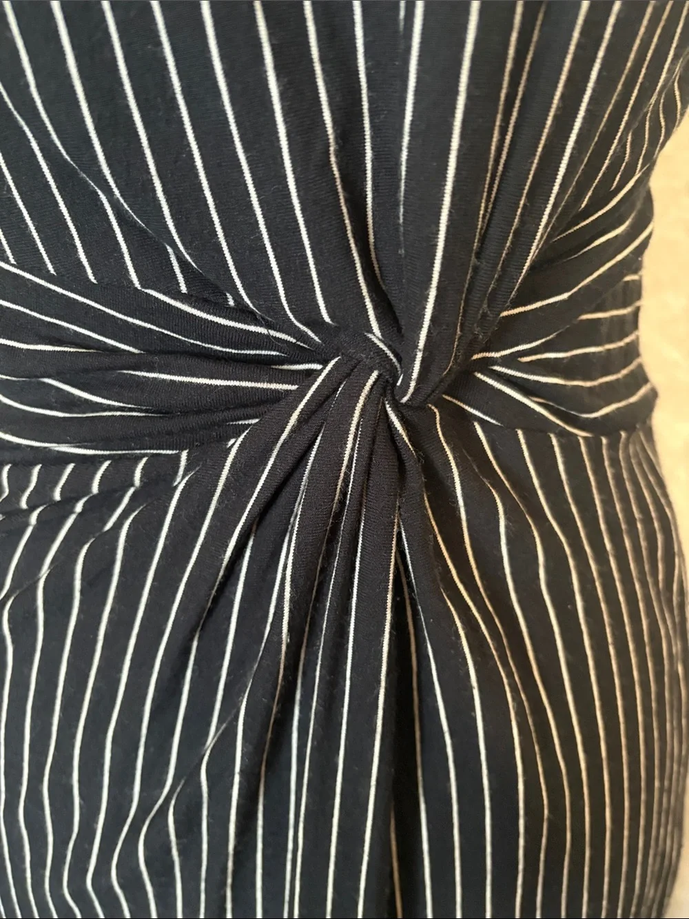 Ann Taylor Black and White Pinstripe Sheath Knot-Front knit dress Size 4